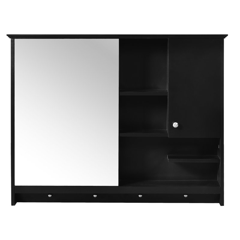 Armoire de salle de bain murale de 36 pouces avec tablettes réglables - Miroir de décoration moderne noir, Black