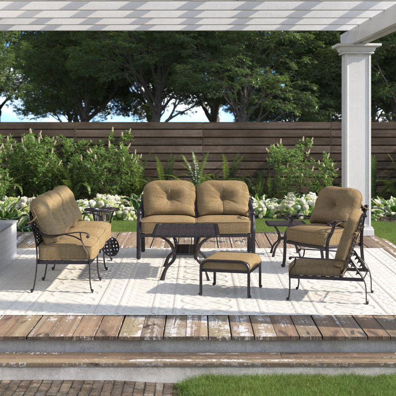 Frazee 8-Piece Patio Deep Seating Conversation Set, 21'' Square End Table, 26x48'' Rectangular Coffee Table