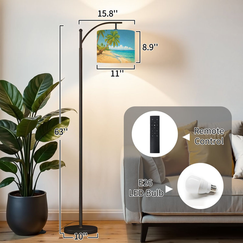 Arc Floor Lamp with Adjustable Lampshade Tropical beach Punta Cana Dominican Republic Caribbean Standing Lamp 3 Color Temperatures Dimmable Tall Pole Lamp with Foot Switch for Bedroom