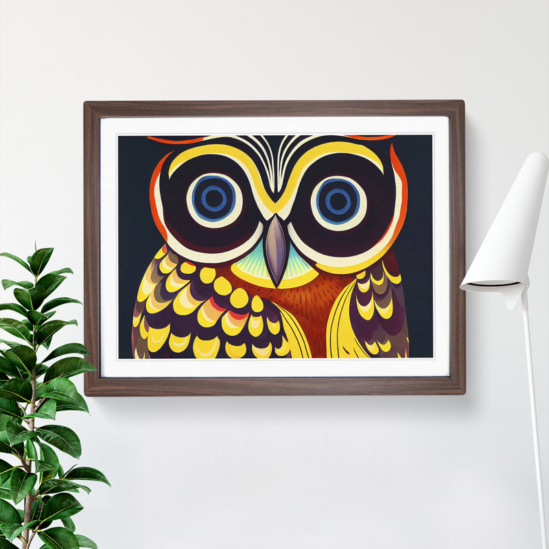 XH1022-6537X Owl Art Retro Vol.6 - Single Picture Frame Print, 25cm H x 34cm W x 2cm D, Walnut