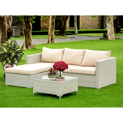 Audet 3 Piece Rattan Sectional Seating Group with Cushions