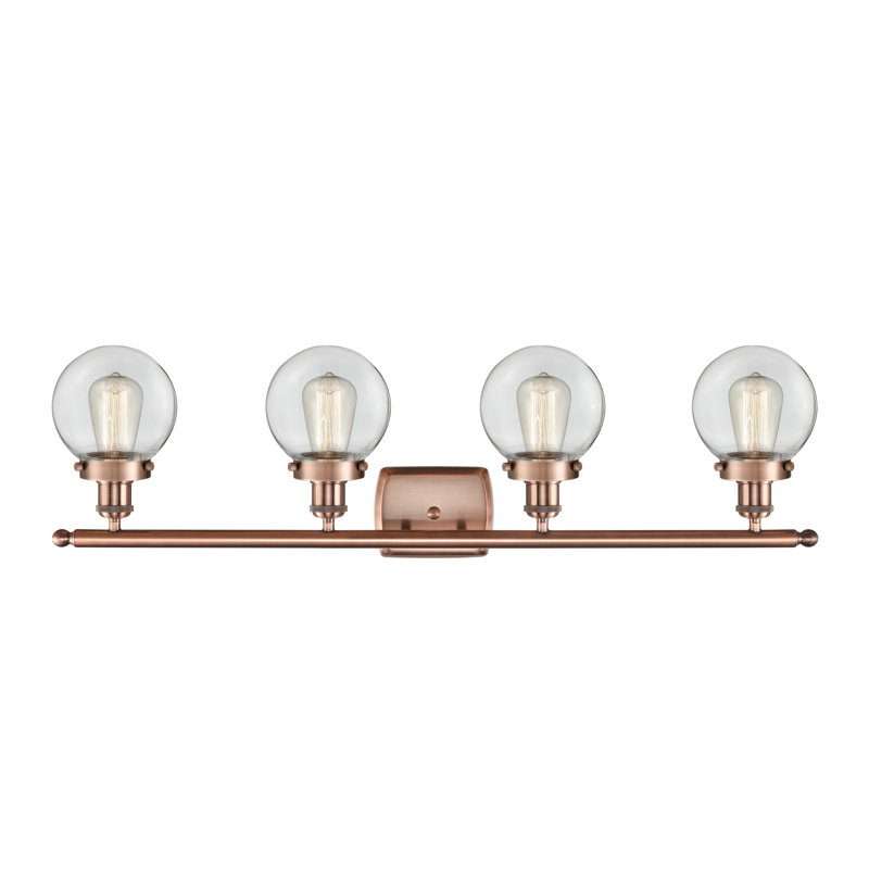 Éclairage pour salle de bain 4 lumières Lorri, Transparent, Cuivre antique, Incandescent