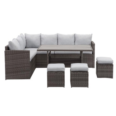 Canapé modulaire d'extérieur 9 avec coussins gris, repose-pieds et table imperméable pour le patio 7 - Coussins confortables dans la cour