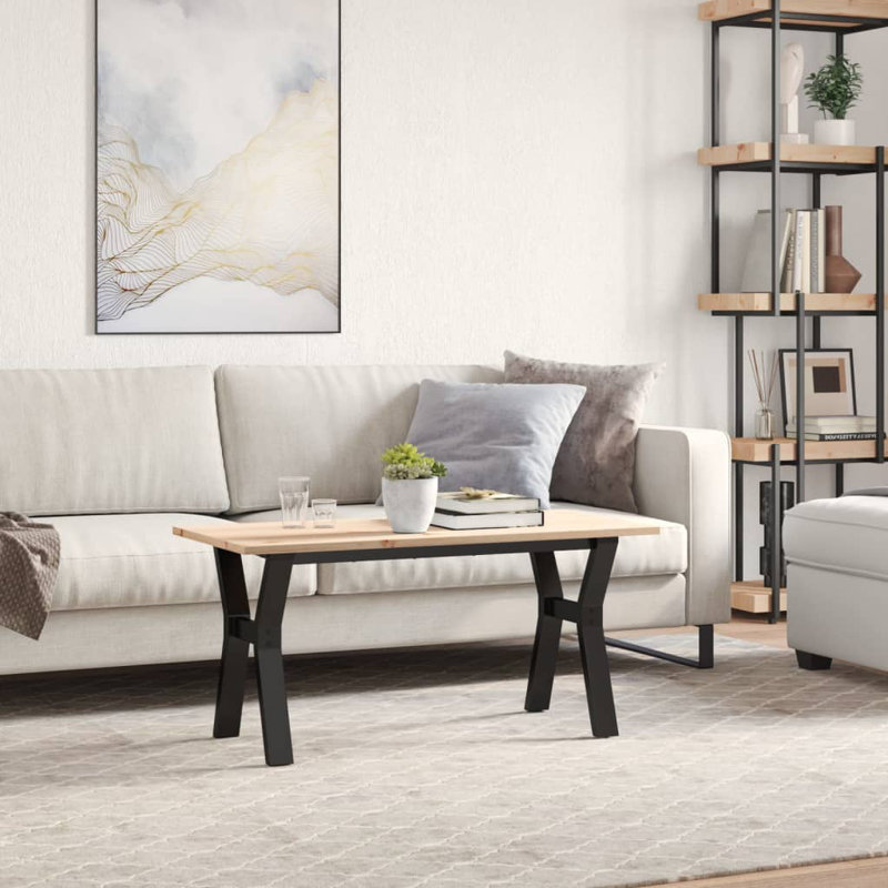 Coffee Table Y-Frame 100X50 Cm Solid Wood Pine And Steel, 45cm H x 100cm W x 50cm D