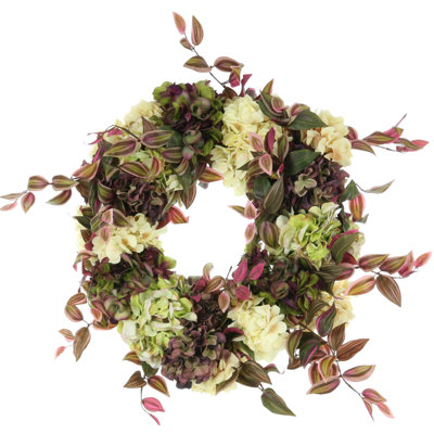 24" Wreath Decorated With Assorted Hydrangea And Wandering Jew