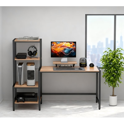 Industrial Writing Desk, Computer Desk With 4-Tier Shelf