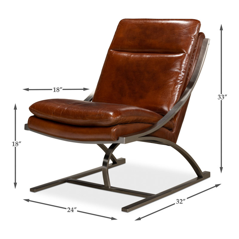 Mc Queen Leather Accent Chair, Genuine Leather, Brown
