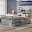 Captain Platform Bed Frame with Storage Bookcases and Shelves,Four Drawers-1757496857-1757496860