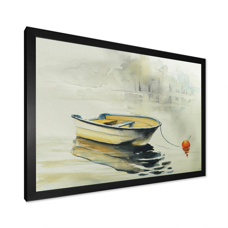 «Fishing Boat Lake in River», reproduction d'art sur toile, H 8 po x l 12 po x P 1 po, Cadre photo noir