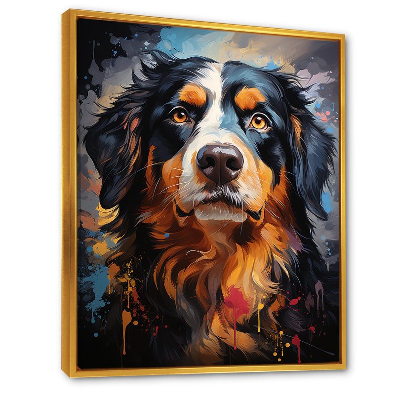 Bernese Mountain Majesty sur toile, Cadre flottant doré, H 32 po x l 16 po x P 1 po