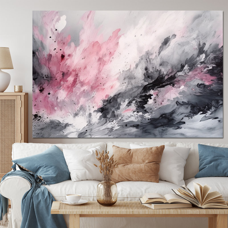 «Evolving In Pink Grey», art mural abstrait géométrique