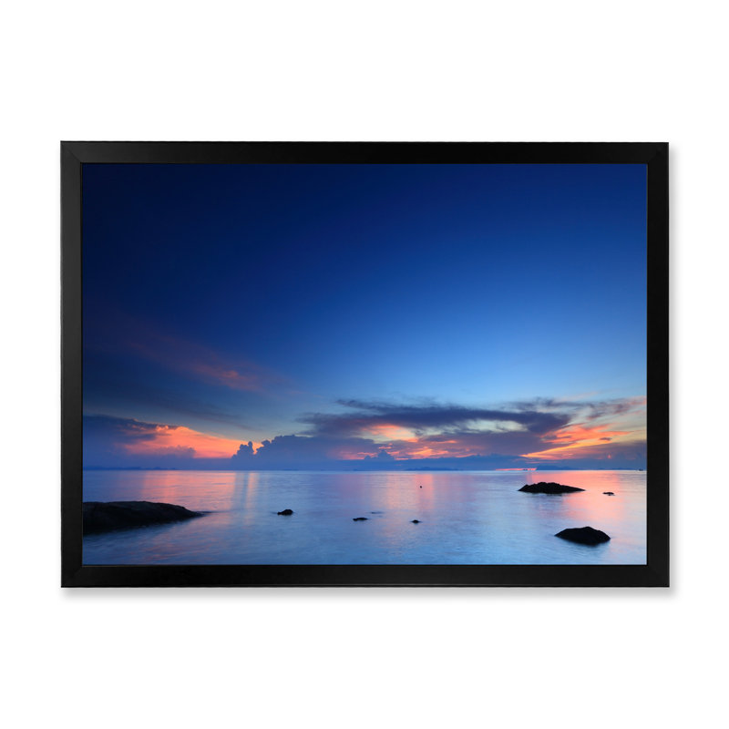 «Vibrant Panoramic Tropical Seascape Sunset», reproduction sur toile, H 8 po x l 12 po x P 1 po, Cadre d'angle fermé noir