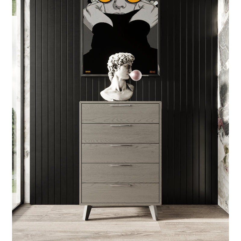 Commode à 5 tiroirs Glow, Gris délavé