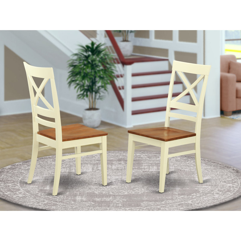 Quincy Dining Room Chairs - Cross Back Solid Wood Seat Chairs, Set of 2, Buttermilk & Cherry, Buttermilk / Cherry