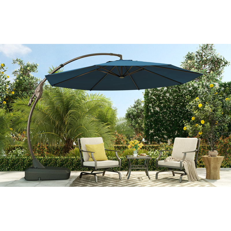 Jalbert 138" Cantilever Sunbrella Umbrella with Base, Canvas Sapphire Blue