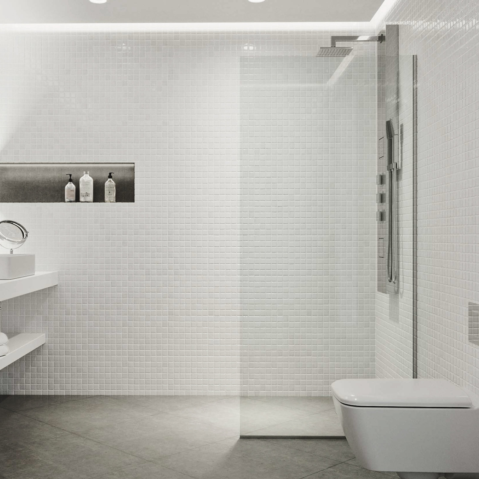 Zenith Frameless Fixed Shower Screen, Chrome Clear