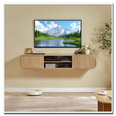 Meuble télé mural de 160 cm avec rangement ouvert, armoire suspendue pour salon, chambre à coucher et usage domestique