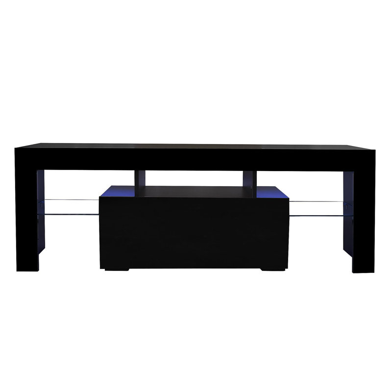 Black TV Stand With LED RGB Lights,Flat Screen TV Cabinet, Gaming Consoles - In Lounge Room, Living Room And Bedroom(Black)