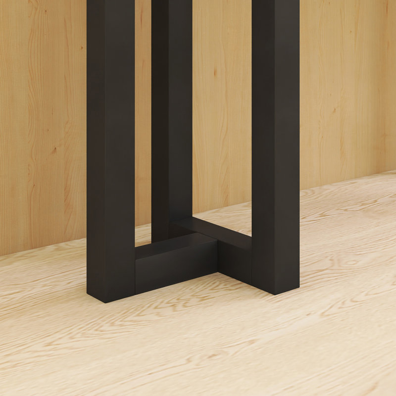 63.00'' Console Table With Solid Pine Legs, White/Black