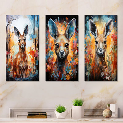 Colorful Kangaroo Popart Spirit - Kangaroo Metal Wall Art Set Of 3