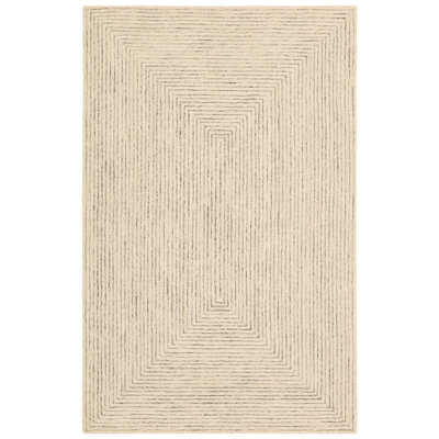 Kafes Handtufted Wool Geometric White Area Rug