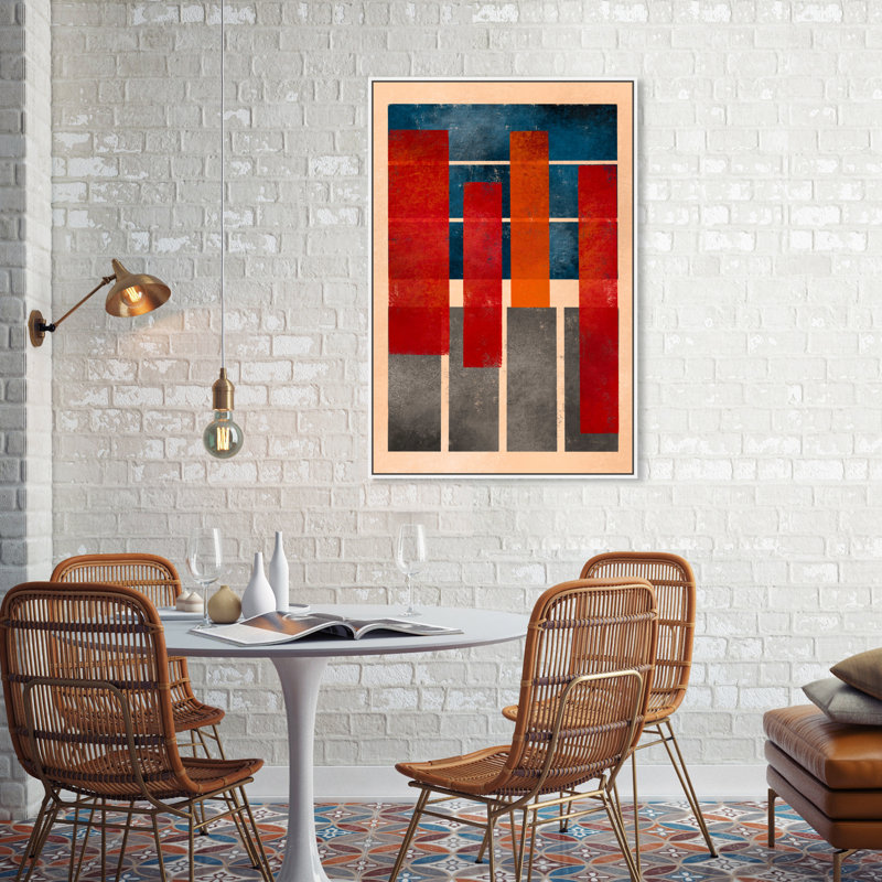 Abstrait abstrait et formes rouges - Peinture sur toile, H 36 po x l 24 po, Toile blanche encadrée