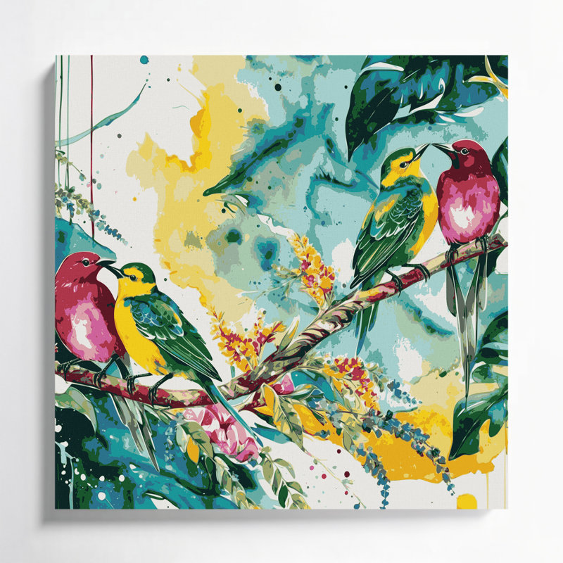 «Hawaiian Bird Pairs», art mural sur toile beige, H 12 po x l 12 po