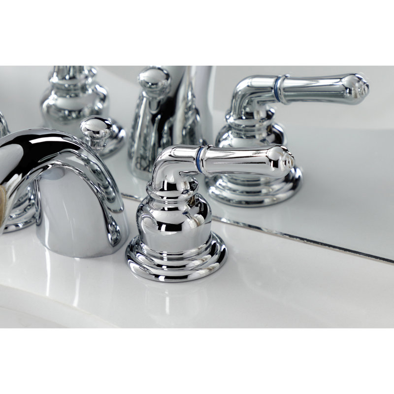 Kingston Brass Victorian Two-Handle 3-Hole Deck Mount Mini-Widespread Bathroom Faucet with Brass Pop-Up, Polished Chrome