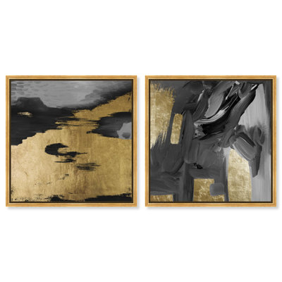 Glamorous Black and Gold Luxe Pair Canvas Print Gold Wall Art Set by Art Remedy, Gold Frame, 30 x 30