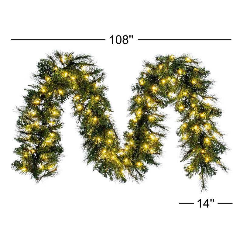 Vickerman 9' x 14" Brighton Pine Artificial Garland with 100 Warm White LED Mini Lights