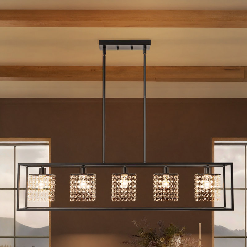 Lustre carré / rectangulaire à 5 lumières avec accents en cristal Lumaze