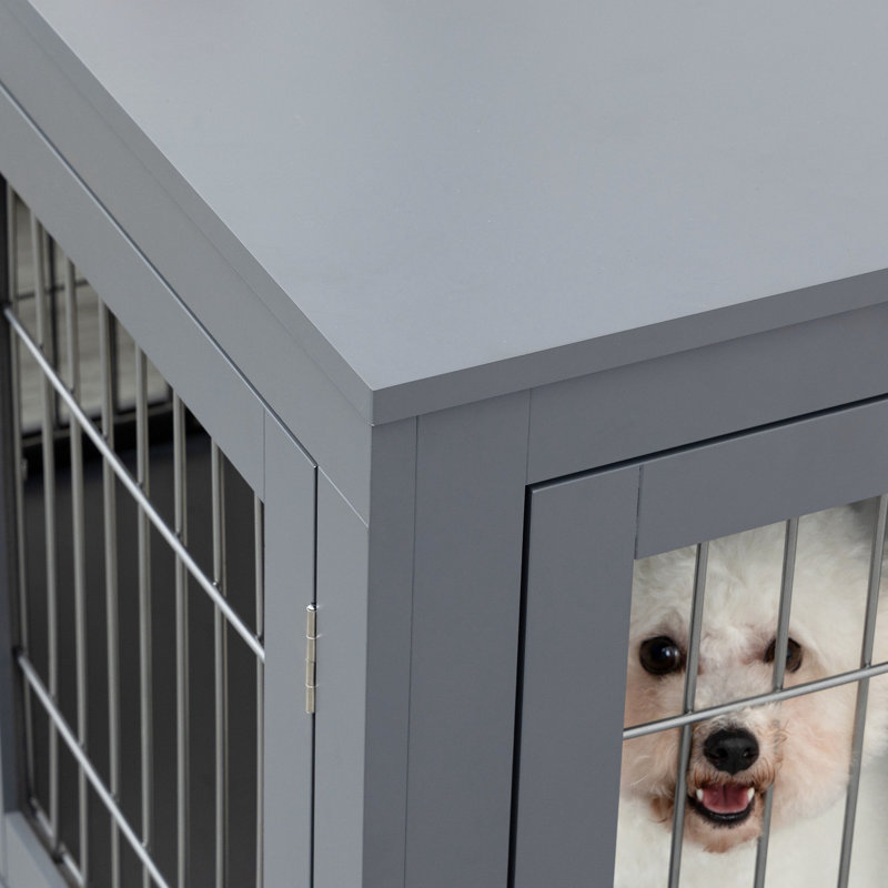 Cage pour chien, chenil d'intérieur pour animaux avec portes doubles, gris pour petits et moyens chiens, cage de table d'appoint en fil de fer, meubles