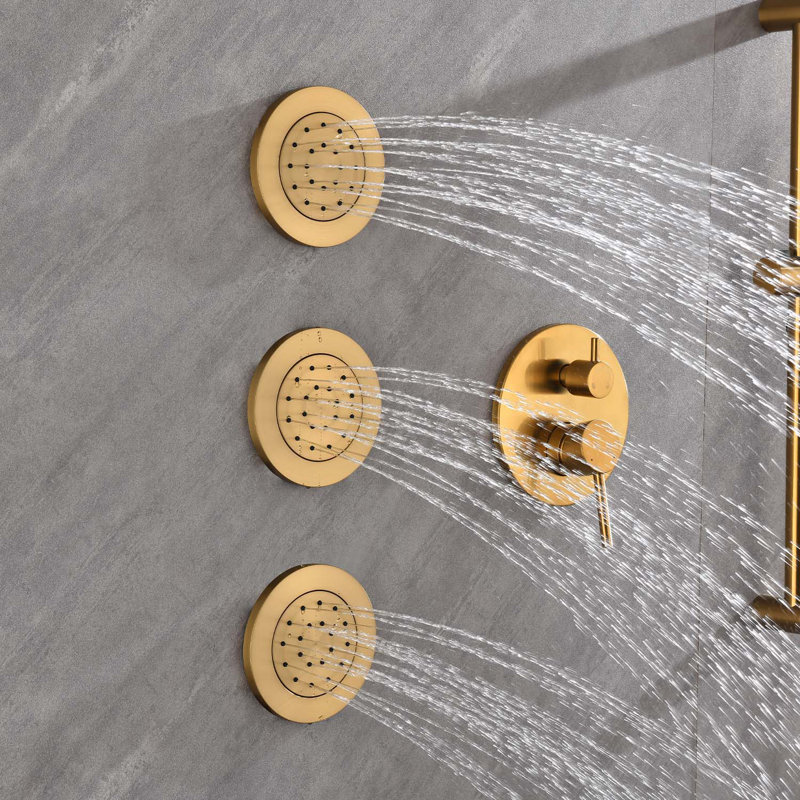 Complete Shower System with Rough in-Valve, Brushed Gold