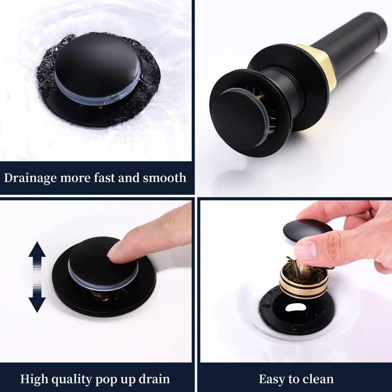 2 robinets de salle de bain 2 mats noirs - 4 pouces avec bonde escamotable et boyaux à longue durée, antirouille, pour lavabo