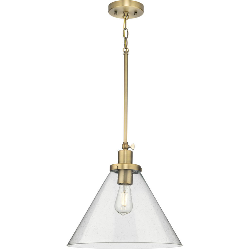 Luminaire suspendu conique à 1 lumière Haydenville, Martelée transparente, Laiton rétro