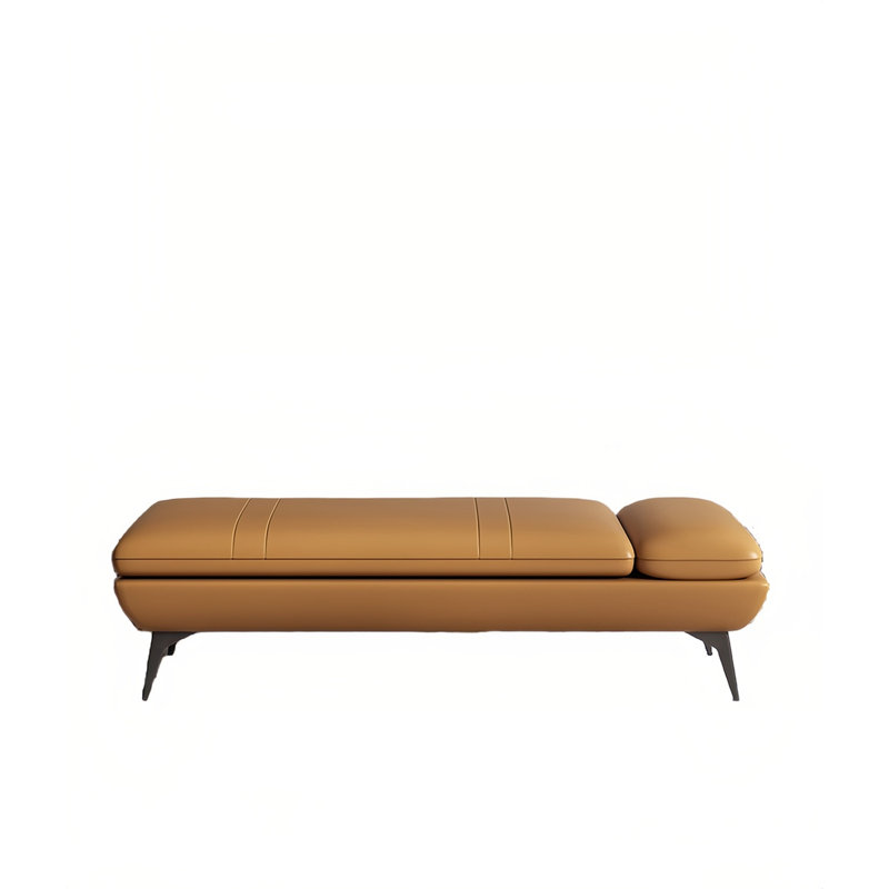 Banc rembourré en cuir de vache Ritvi, H 16,92 po x l 59,05 po x P 19,68 po, Orange