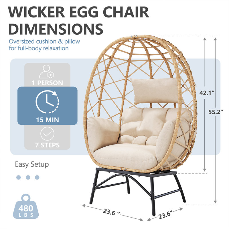 Fauteuil d'extérieur en osier avec coussin extensible Solvane, Beige