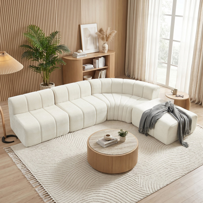 Canapé modulaire courbé de 116 po à 4 places modulaires en forme de L avec repose-pieds, Beige