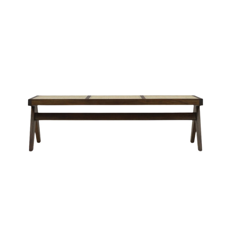 Pierre Jeanneret Solid Wood & Cane Bench, Black