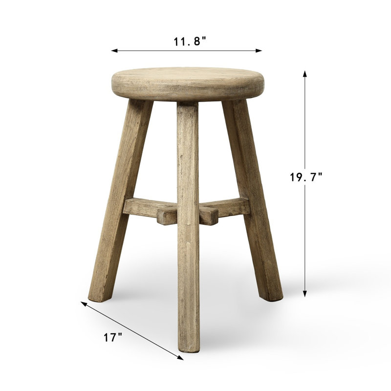 Tabouret rond 12 po en orme massif vieilli naturel
