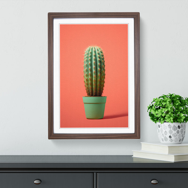 Cactus Minimalism No.3 - Single Picture Frame Print on Wood, Walnut Framed, 64cm H x 46cm W x 2cm D