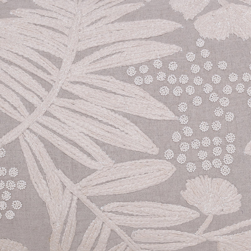 Housse de coussin rectangulaire 100% lin et insert, Polyester, Ivoire / fleurs beiges