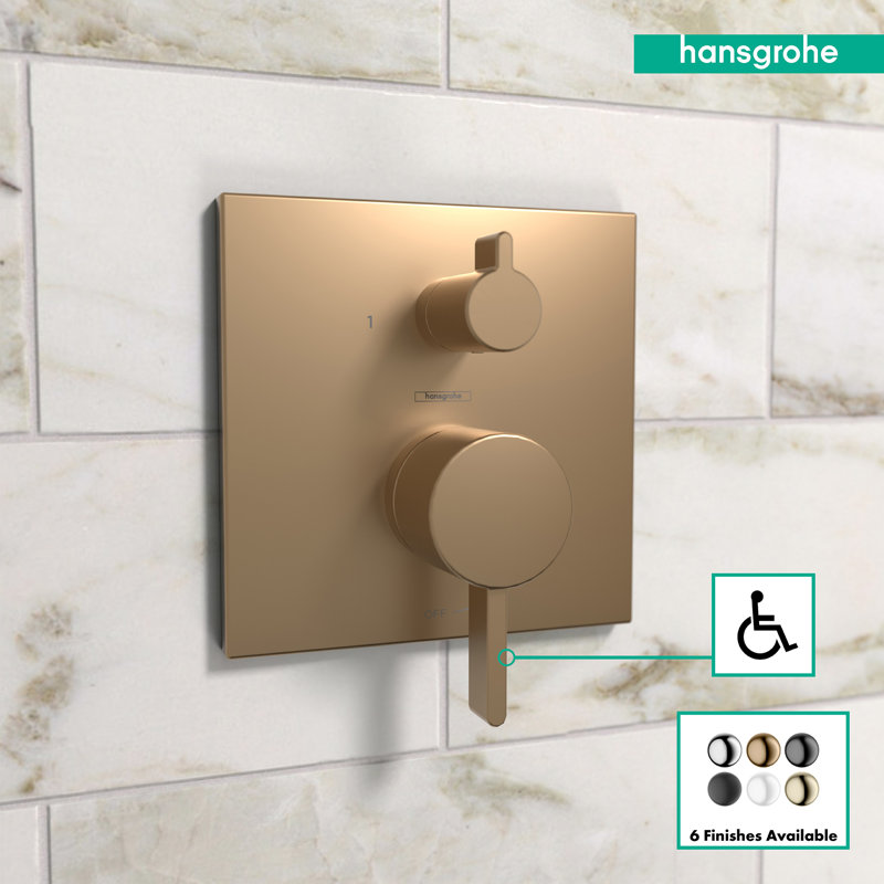 Ecostat Square Pressure Balance Shower Trim with Diverter Valve Trim Only, Brushed Bronze