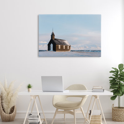 Church on Vast Snowscape Canvas, design by Jade Sharp Photo