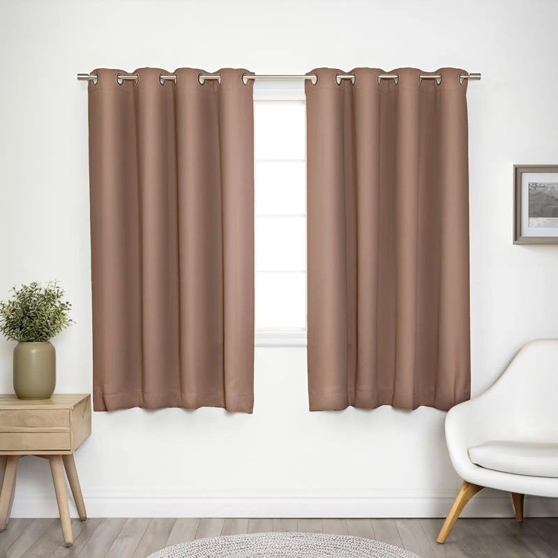 Adina Sevan Solid Thermal Grommet Curtain Panels, Mocha, 52" W x 63" L