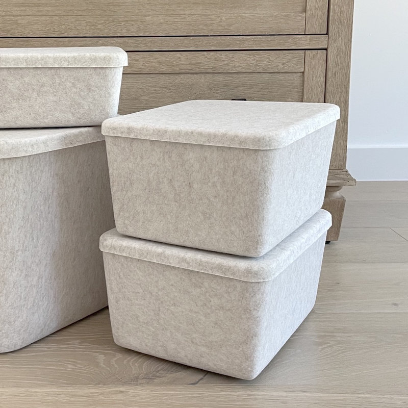 Sculpted Felt Storage Bin - Wide with Lid, Beige