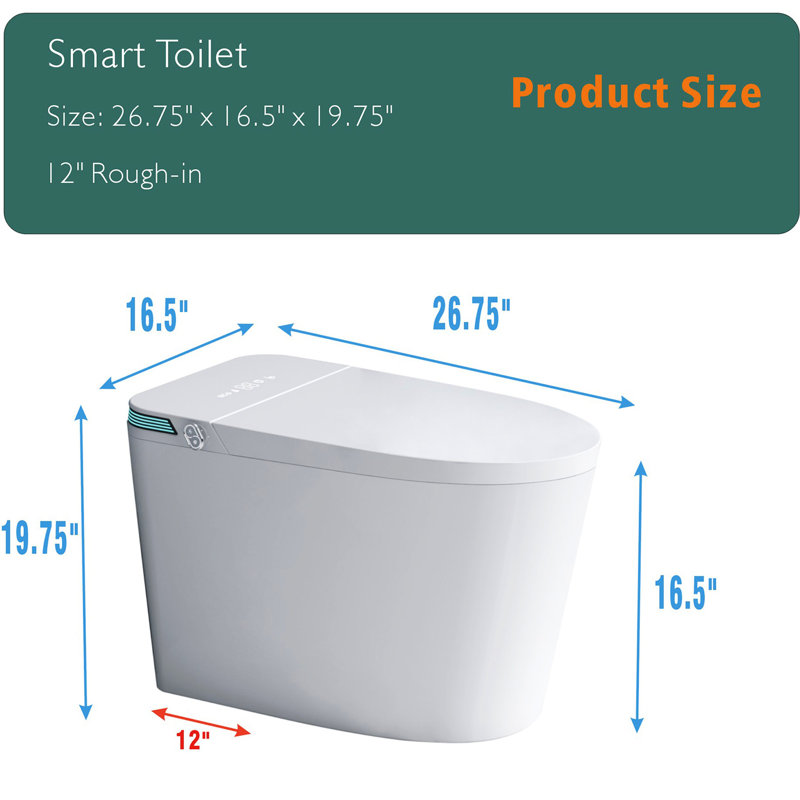 Toilette de luxe avec eau chaude instantanée, sécheuse automatique et éclairage de nuit à siège chauffant blanc