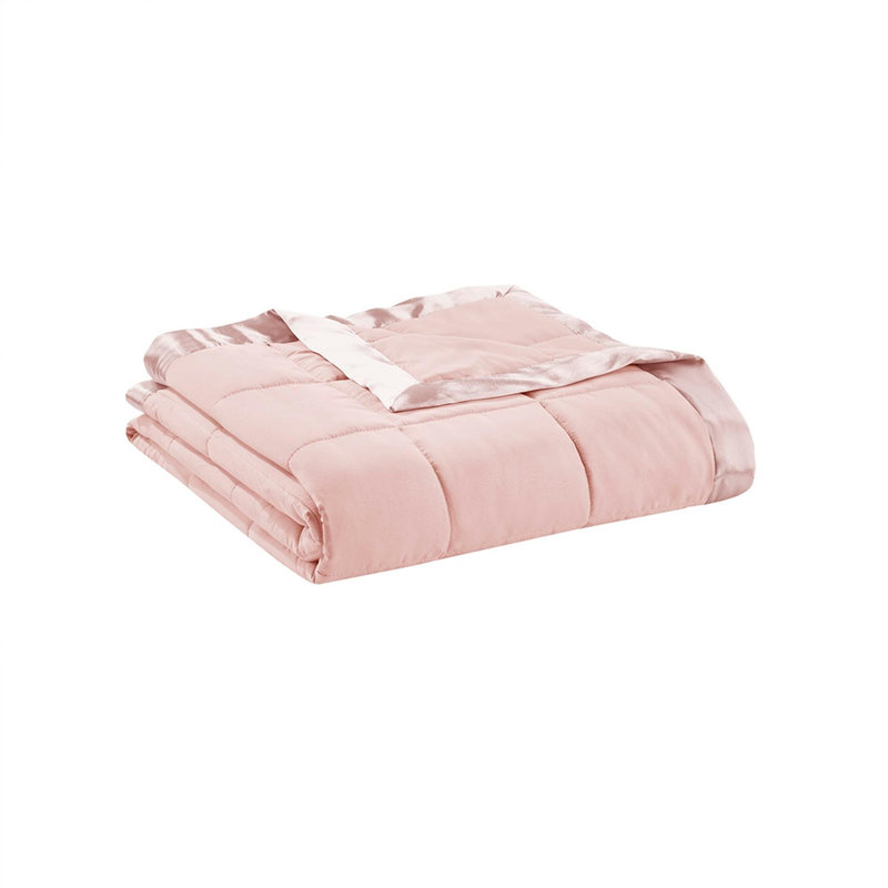 Couverture légère en duvet synthétique avec bordure en satin, Lit simple, Rosé