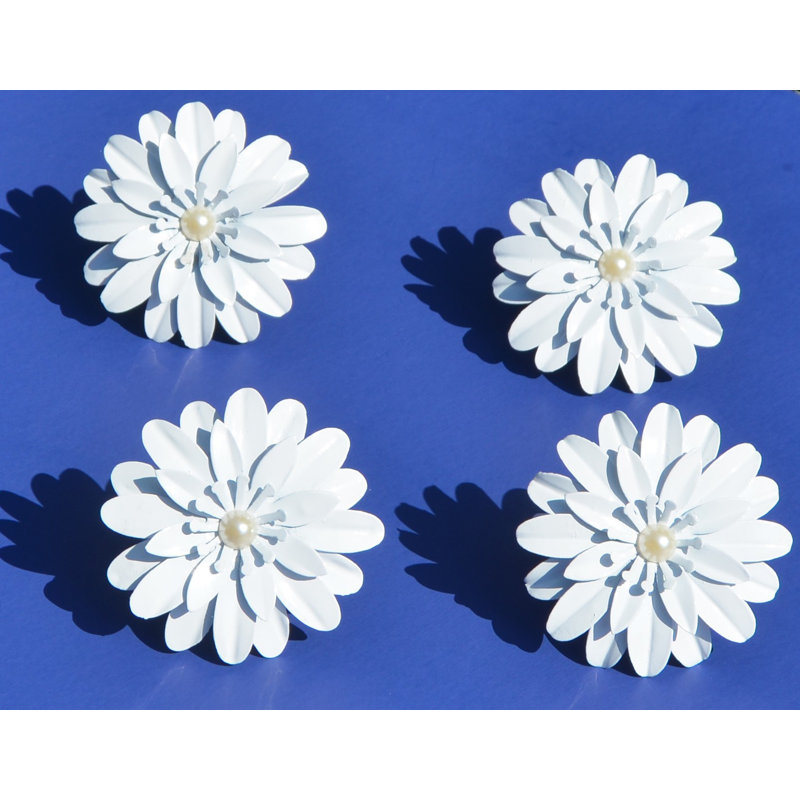 Rond de serviette fleur, 12, Blanc