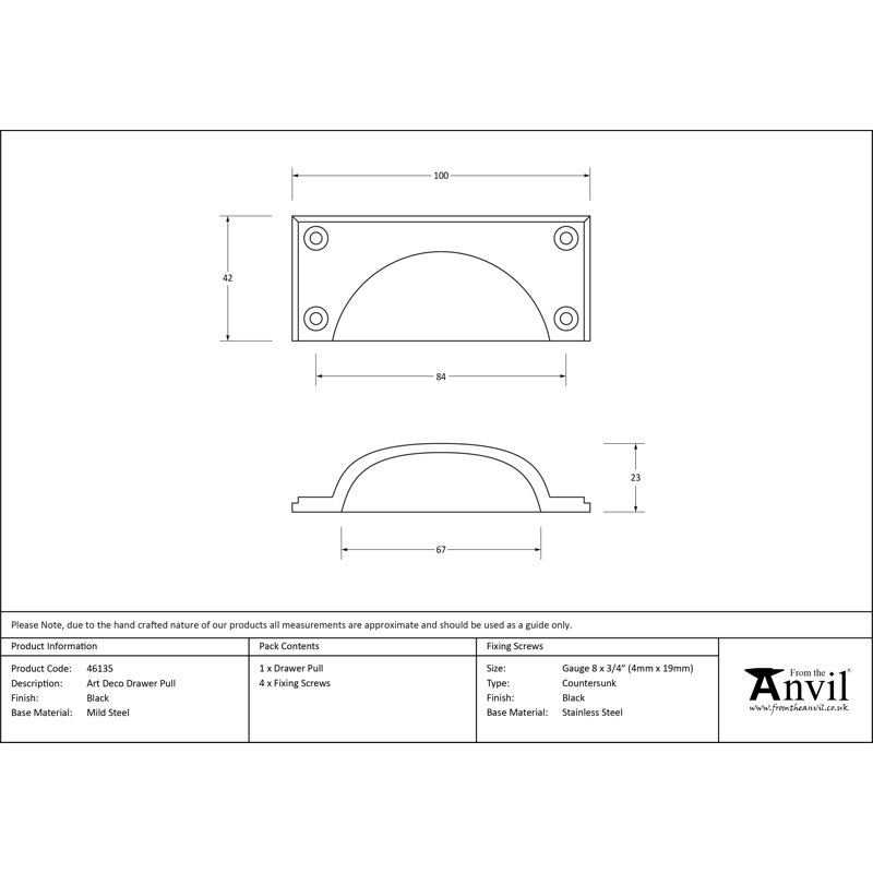 Art Deco 8.4 cm centre Cup Handle, Black